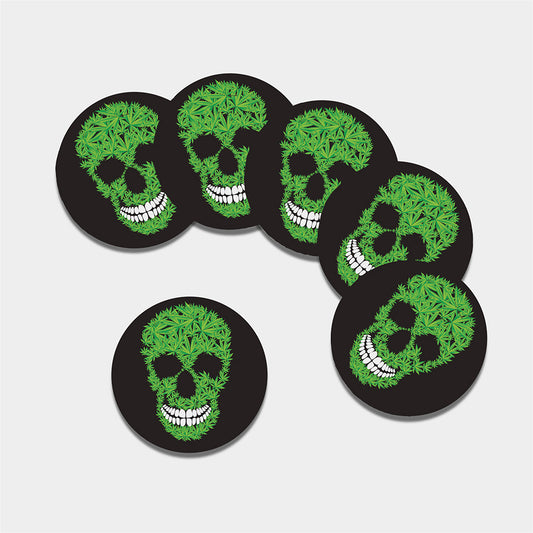 Cannabis Skull Print Leather Coaster Set