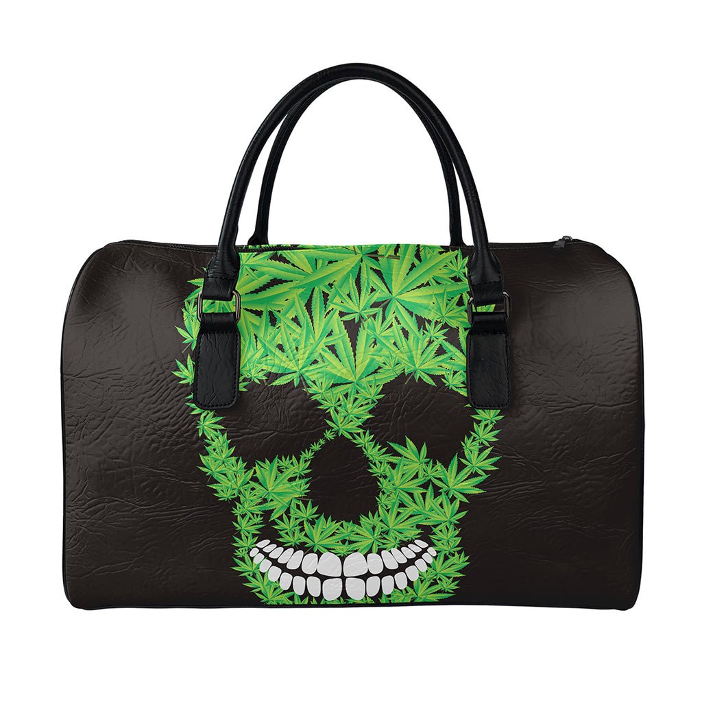 Cannabis Skull Print Leather Duffle Bag
