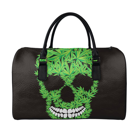 Cannabis Skull Print Leather Duffle Bag