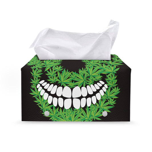 Cannabis Skull Print Leather Tissue Box Cover