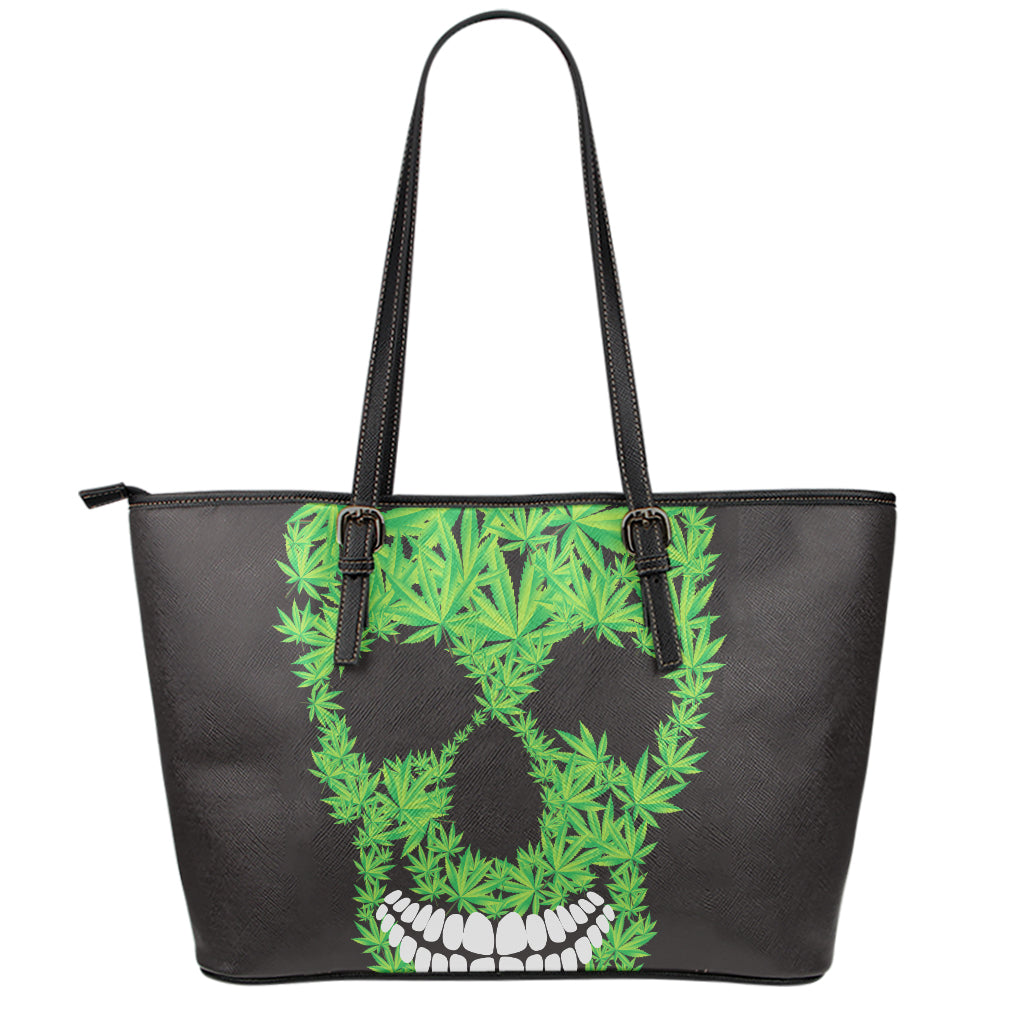 Cannabis Skull Print Leather Tote Bag