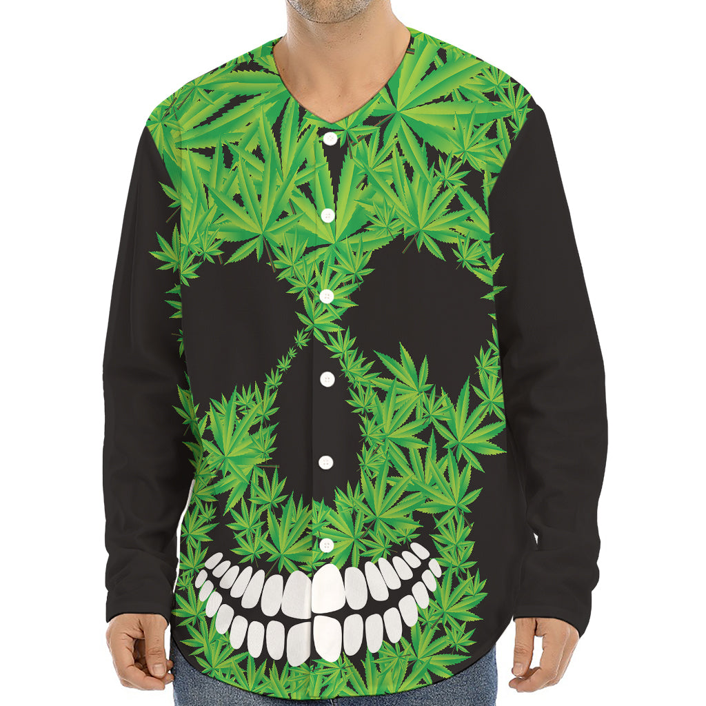 Cannabis Skull Print Long Sleeve Baseball Jersey