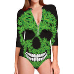 Cannabis Skull Print Long Sleeve Swimsuit