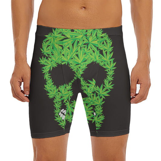 Cannabis Skull Print Men's Long Boxer Briefs