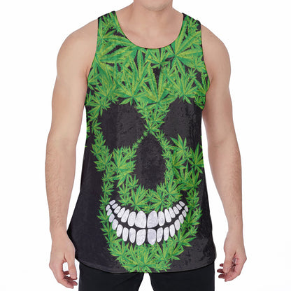 Cannabis Skull Print Men's Velvet Tank Top