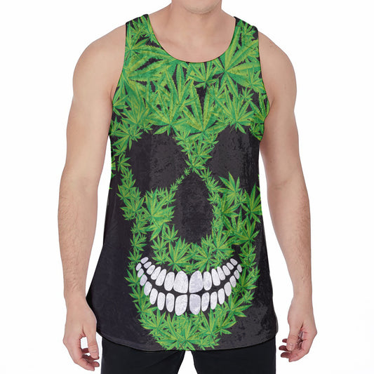 Cannabis Skull Print Men's Velvet Tank Top