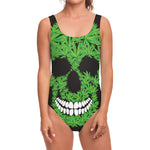 Cannabis Skull Print One Piece Swimsuit