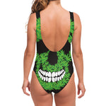 Cannabis Skull Print One Piece Swimsuit