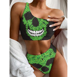 Cannabis Skull Print One Shoulder Bikini Top