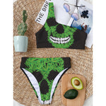 Cannabis Skull Print One Shoulder Bikini Top