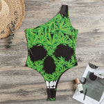 Cannabis Skull Print One Shoulder Bodysuit