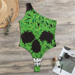Cannabis Skull Print One Shoulder Bodysuit