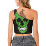 Cannabis Skull Print One Shoulder Crop Top