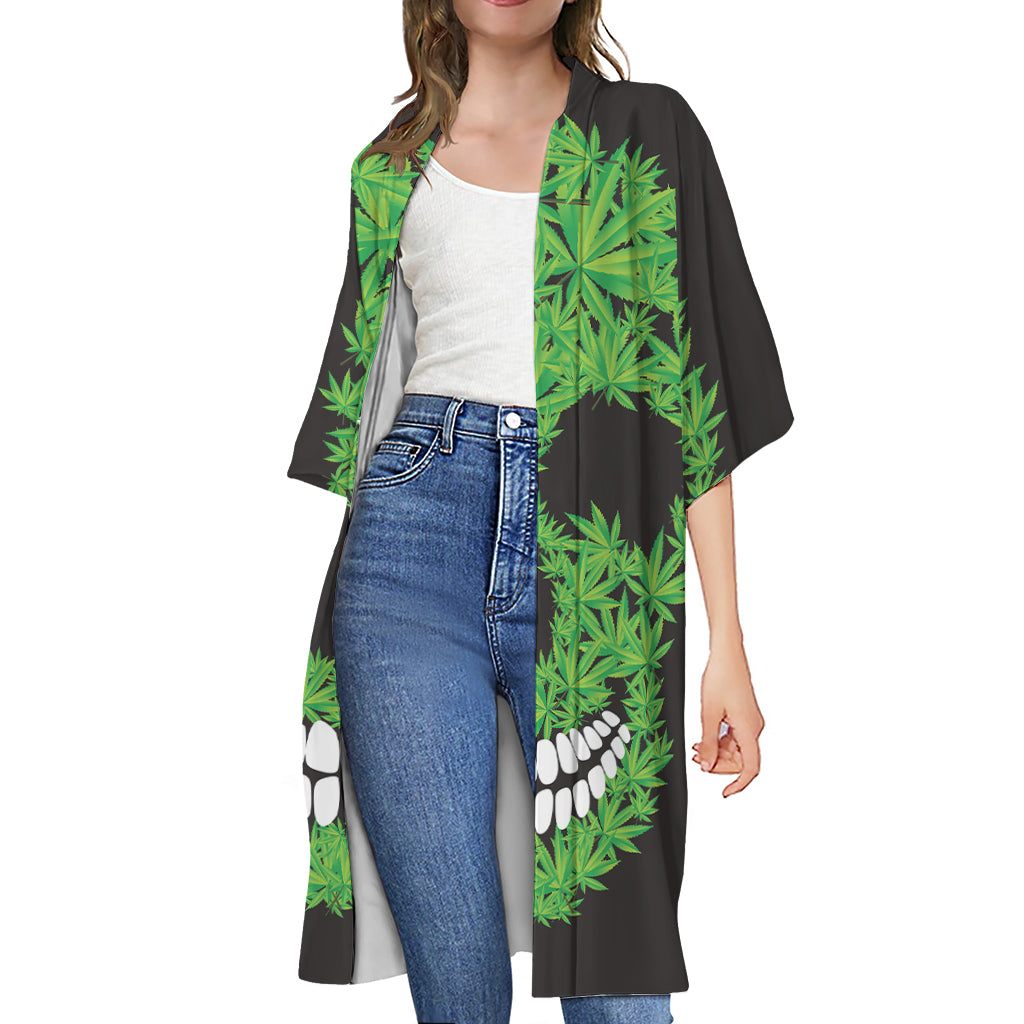 Cannabis Skull Print Open Front Beach Cover Up