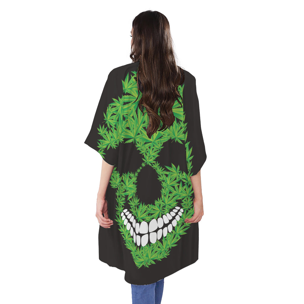 Cannabis Skull Print Open Front Beach Cover Up