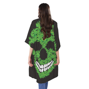 Cannabis Skull Print Open Front Beach Cover Up