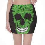 Cannabis Skull Print Pencil Mini Skirt
