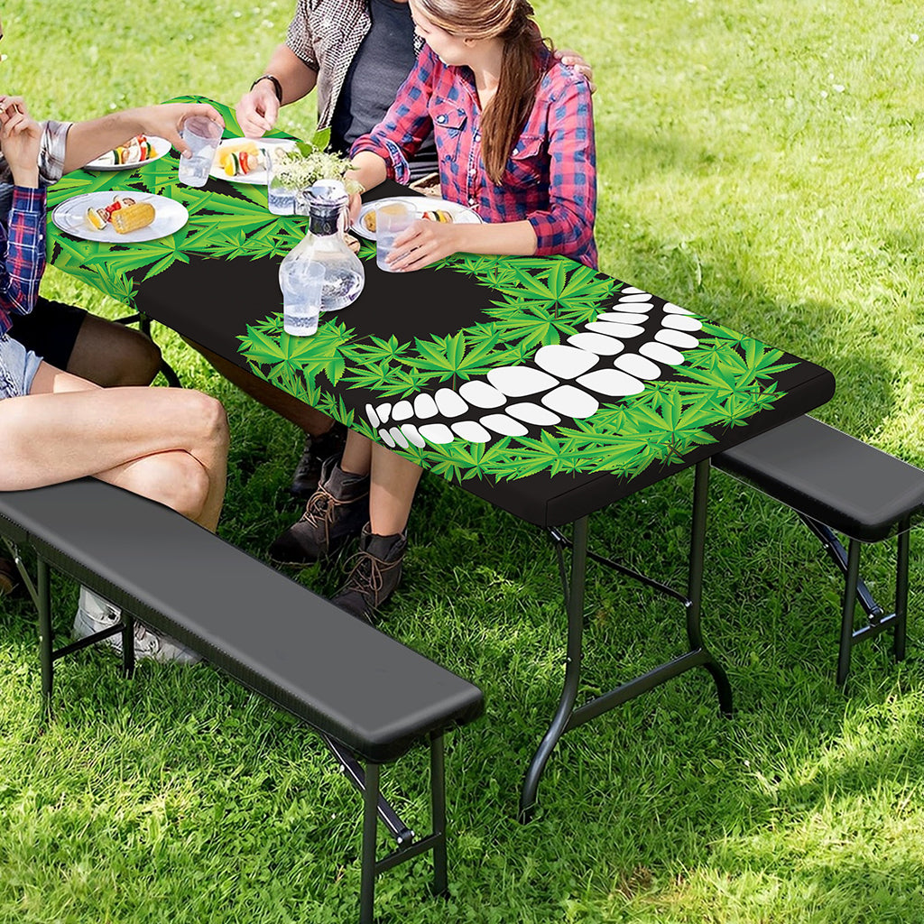 Cannabis Skull Print Picnic Table Cover
