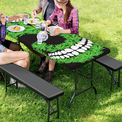 Cannabis Skull Print Picnic Table Cover