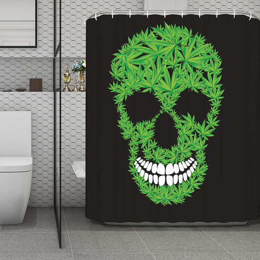 Cannabis Skull Print Polyester Shower Curtain