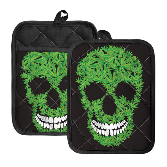 Cannabis Skull Print Pot Holders With Pocket