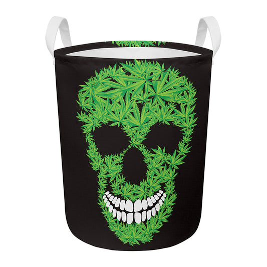 Cannabis Skull Print Round Laundry Basket