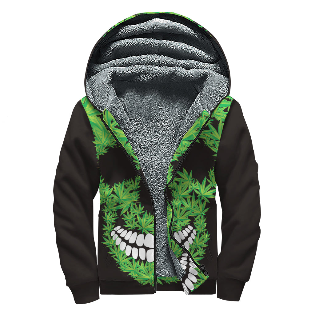 Cannabis Skull Print Sherpa Lined Zip Up Hoodie