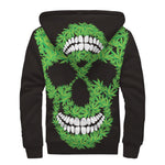 Cannabis Skull Print Sherpa Lined Zip Up Hoodie