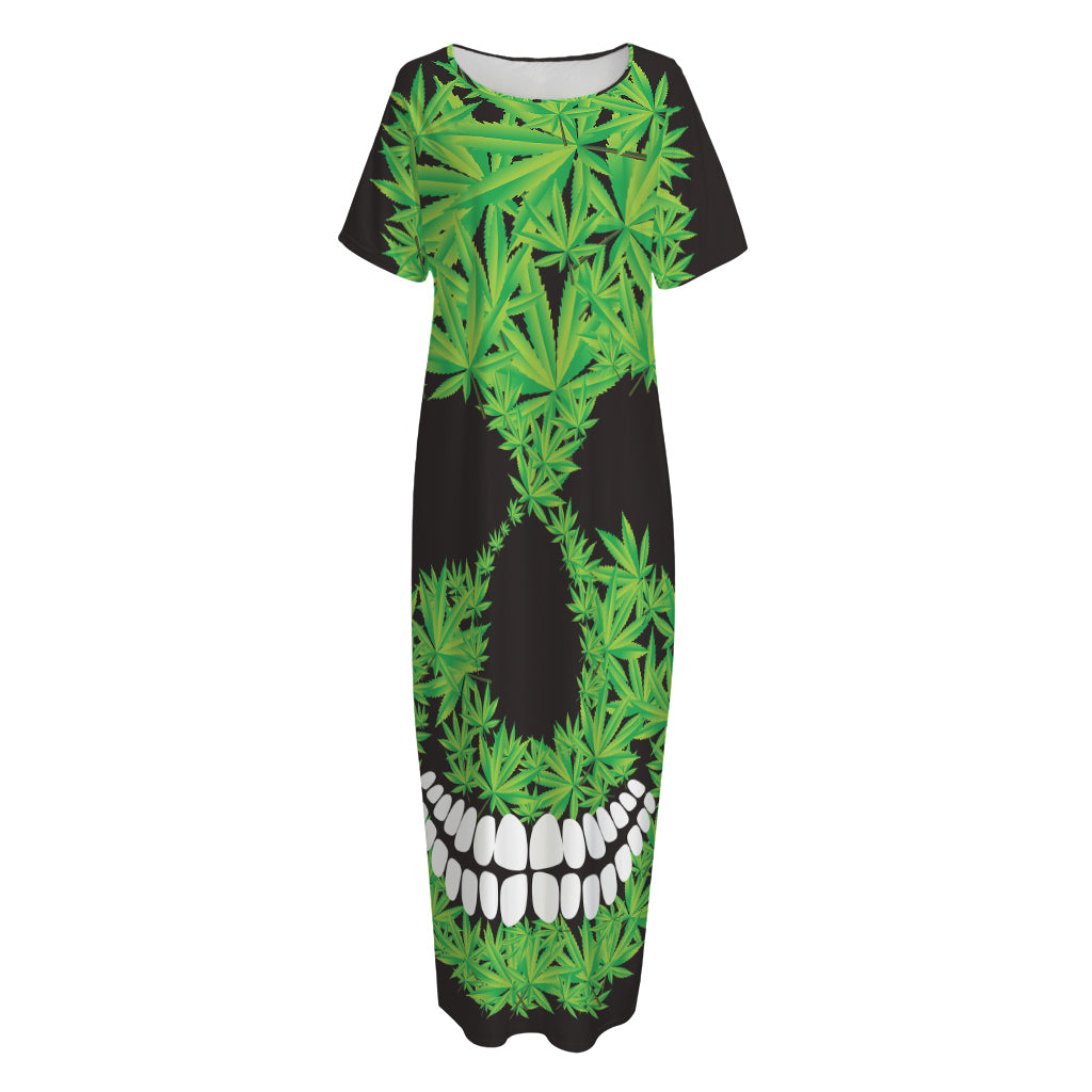 Cannabis Skull Print Short Sleeve Long Nightdress