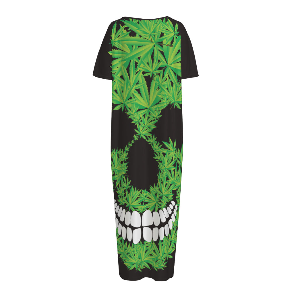 Cannabis Skull Print Short Sleeve Long Nightdress