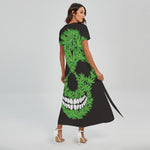 Cannabis Skull Print Short Sleeve Maxi Dress