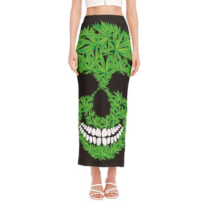 Cannabis Skull Print Side Slit Maxi Skirt