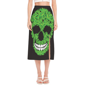 Cannabis Skull Print Side Slit Midi Skirt