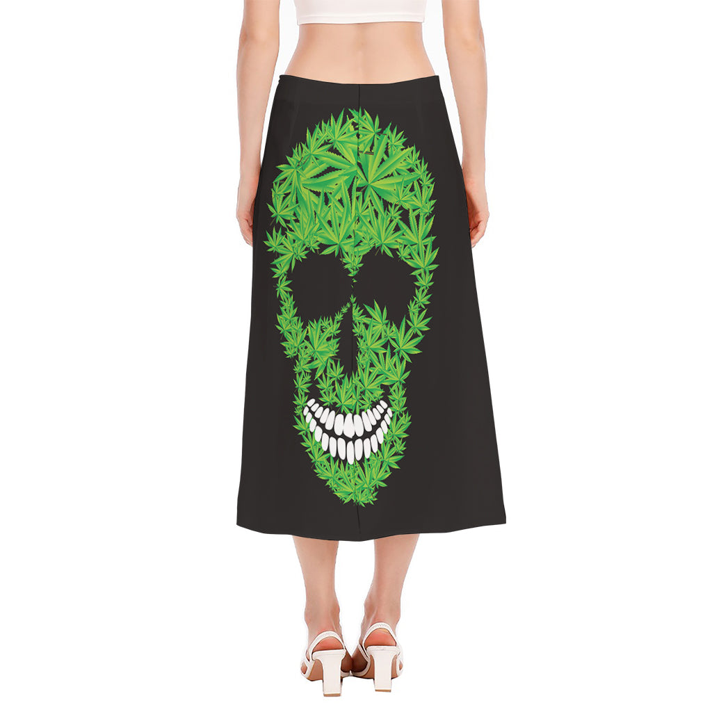 Cannabis Skull Print Side Slit Midi Skirt