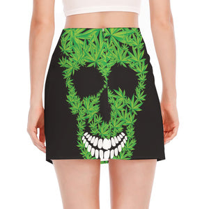 Cannabis Skull Print Side Slit Mini Skirt