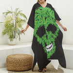 Cannabis Skull Print Silk V-Neck Kaftan Dress
