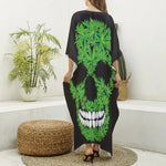Cannabis Skull Print Silk V-Neck Kaftan Dress