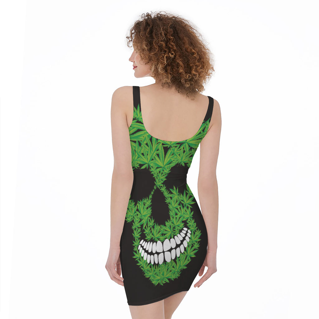 Cannabis Skull Print Sleeveless Bodycon Dress