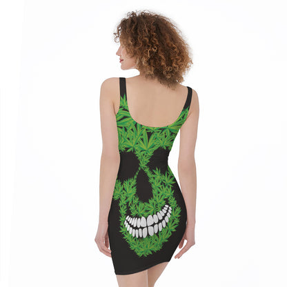 Cannabis Skull Print Sleeveless Bodycon Dress