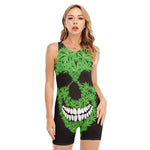 Cannabis Skull Print Sleeveless One Piece Swimsuit