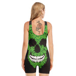 Cannabis Skull Print Sleeveless One Piece Swimsuit