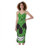 Cannabis Skull Print Slim Fit Midi Cami Dress