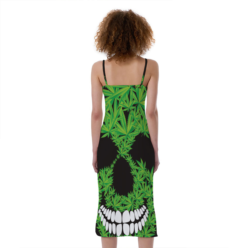 Cannabis Skull Print Slim Fit Midi Cami Dress