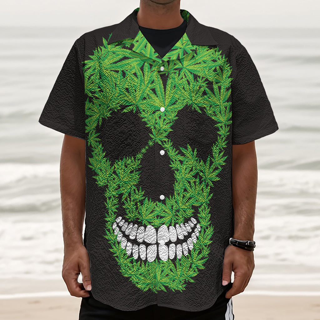 Cannabis Skull Print Textured Short Sleeve Shirt