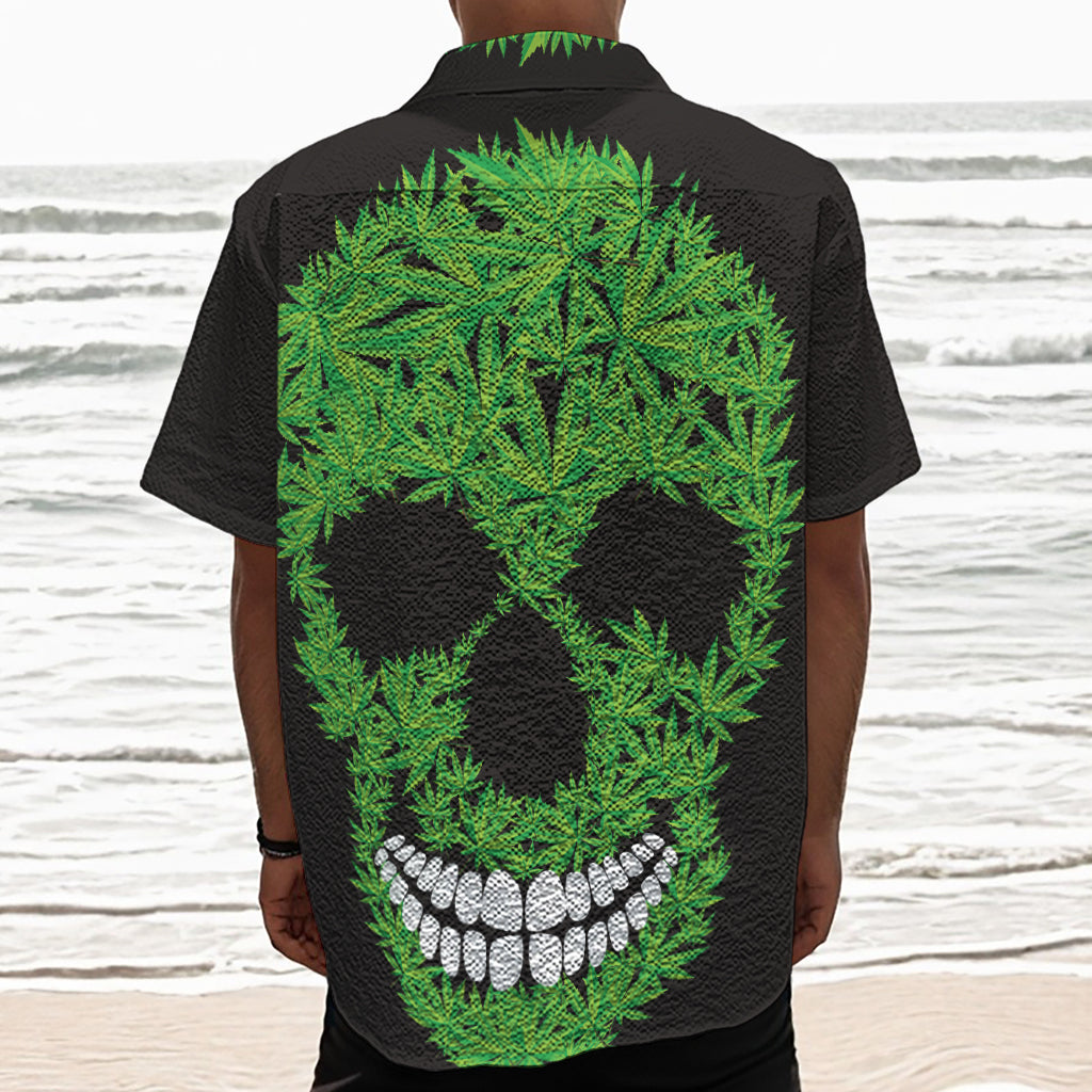 Cannabis Skull Print Textured Short Sleeve Shirt