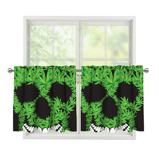 Cannabis Skull Print Tier Curtains