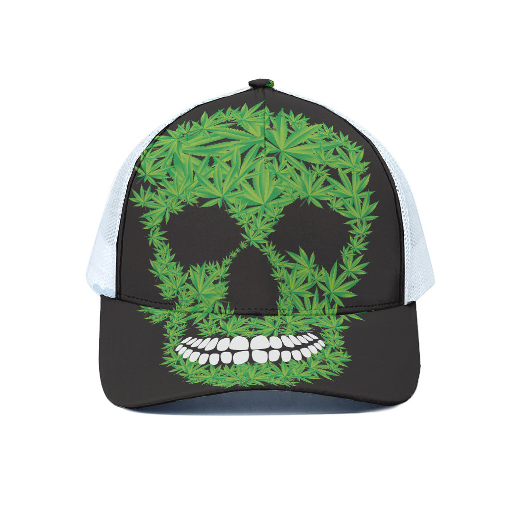 Cannabis Skull Print White Mesh Trucker Cap