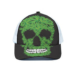 Cannabis Skull Print White Mesh Trucker Cap