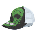 Cannabis Skull Print White Mesh Trucker Cap