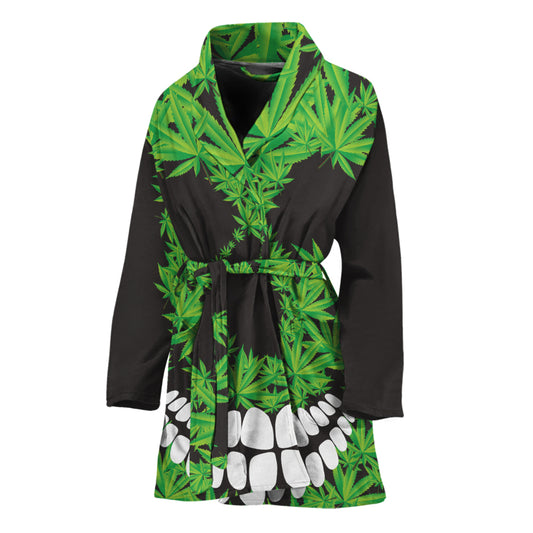 Cannabis Skull Print Women's Bathrobe
